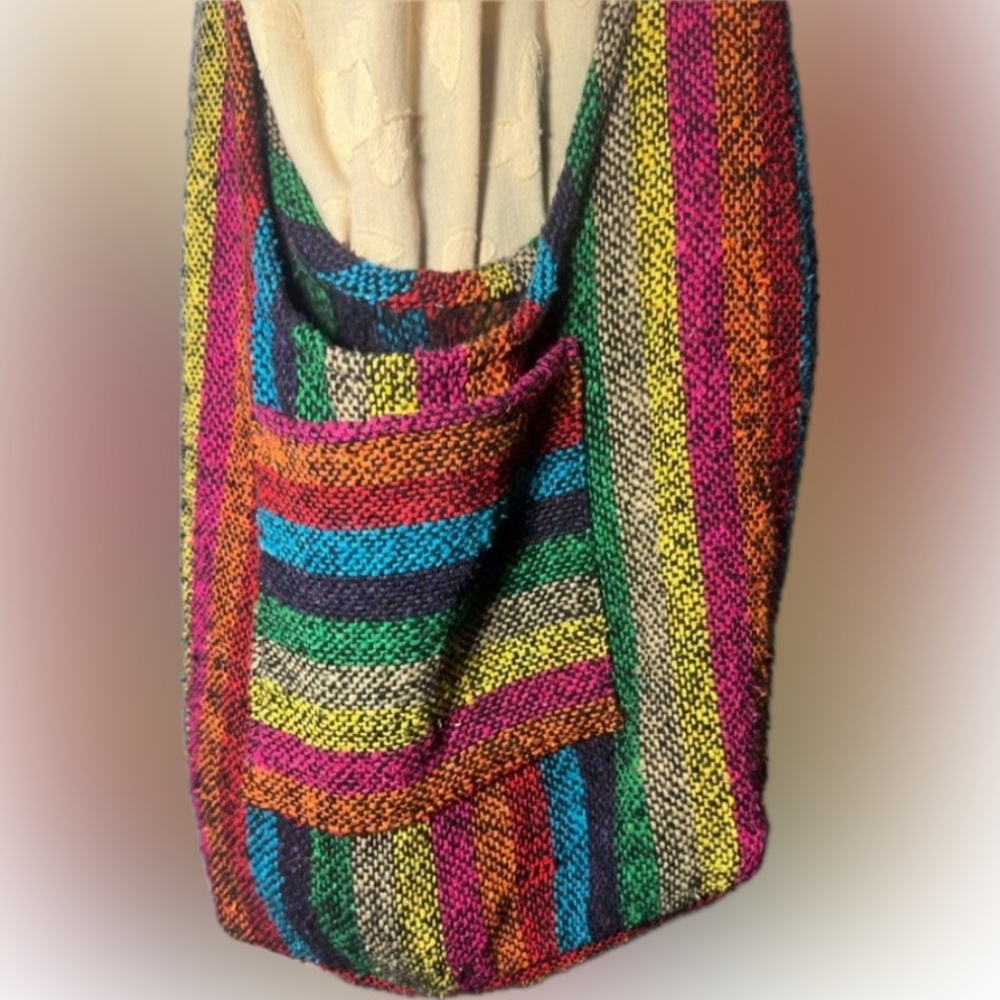 El Paso Saddleblanket Colorful Woven Striped Shoulder Bag Hippie Tote